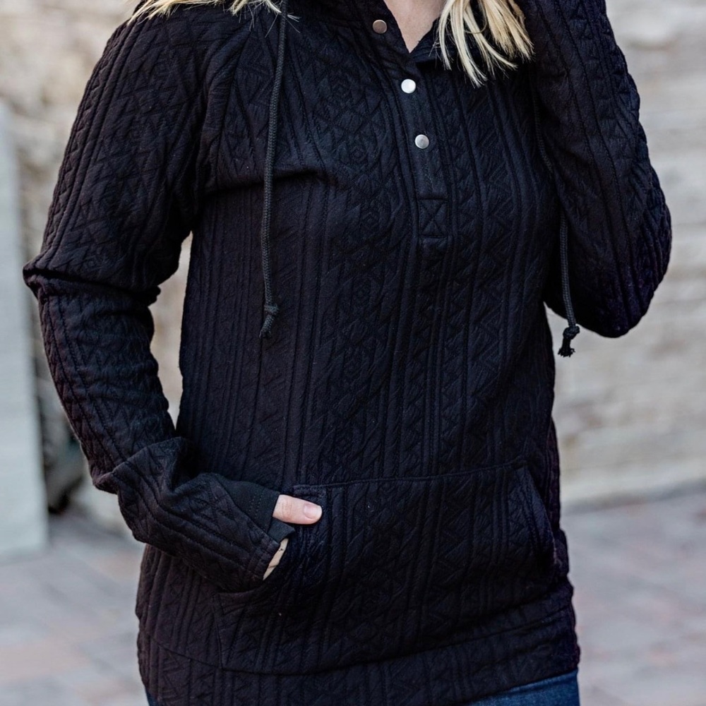 Black Aztec Snap Button Hoodie